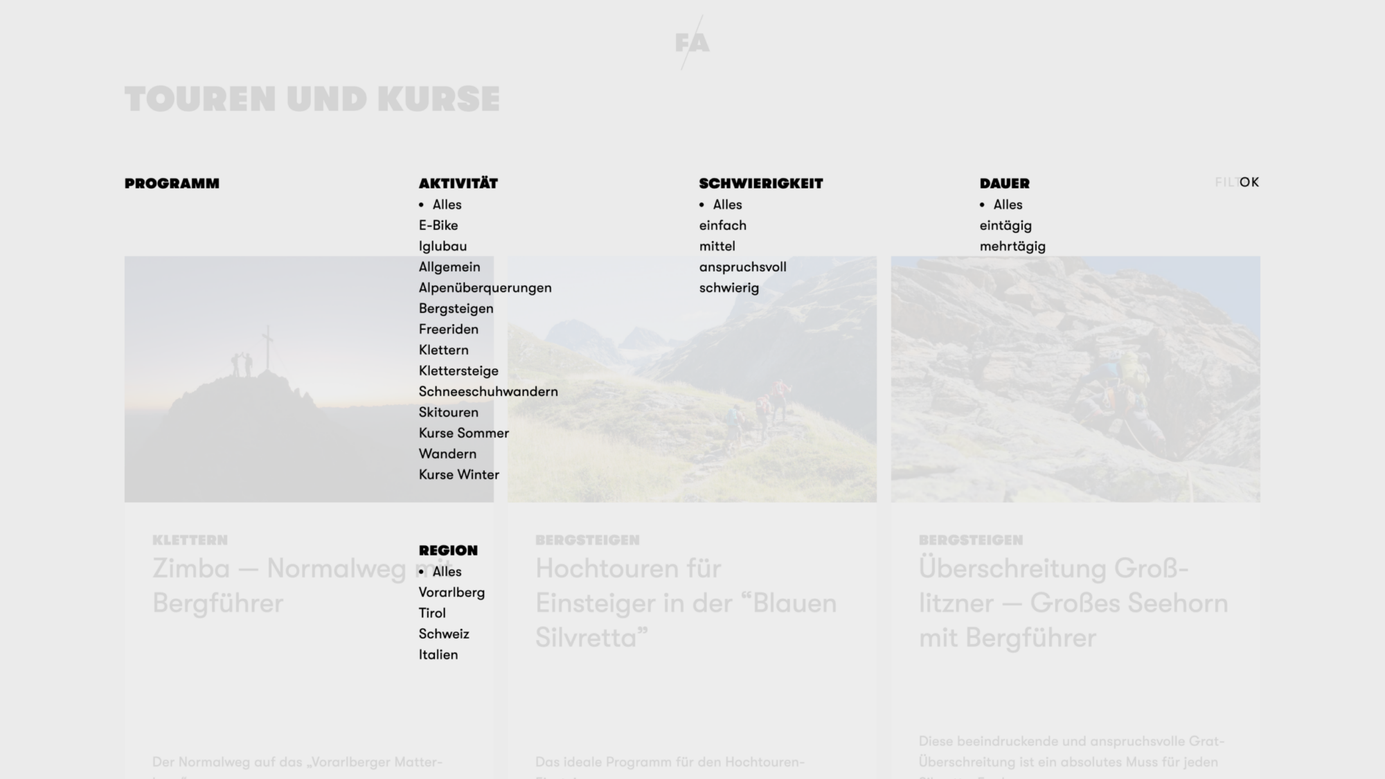 Tour-Filterfunktion