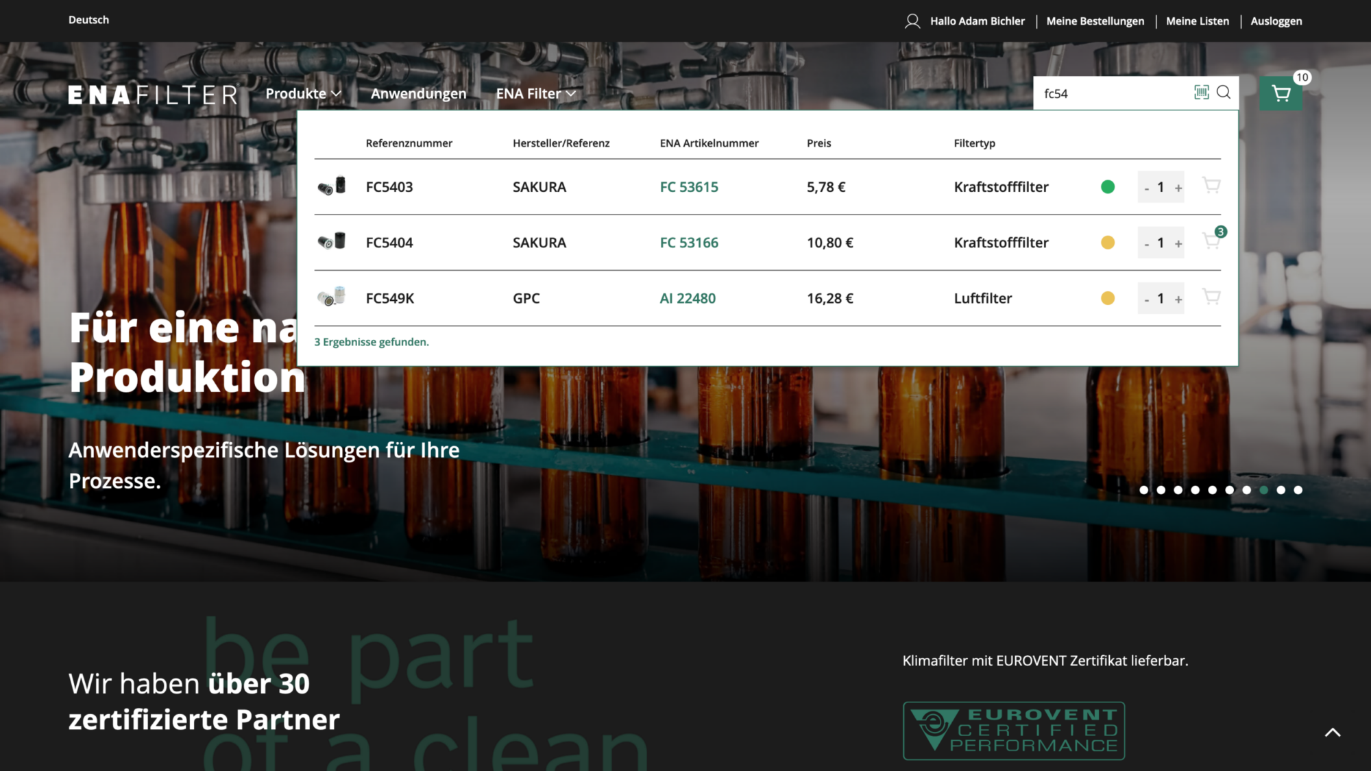 ENA Filter WooCommerce Webshop Suche