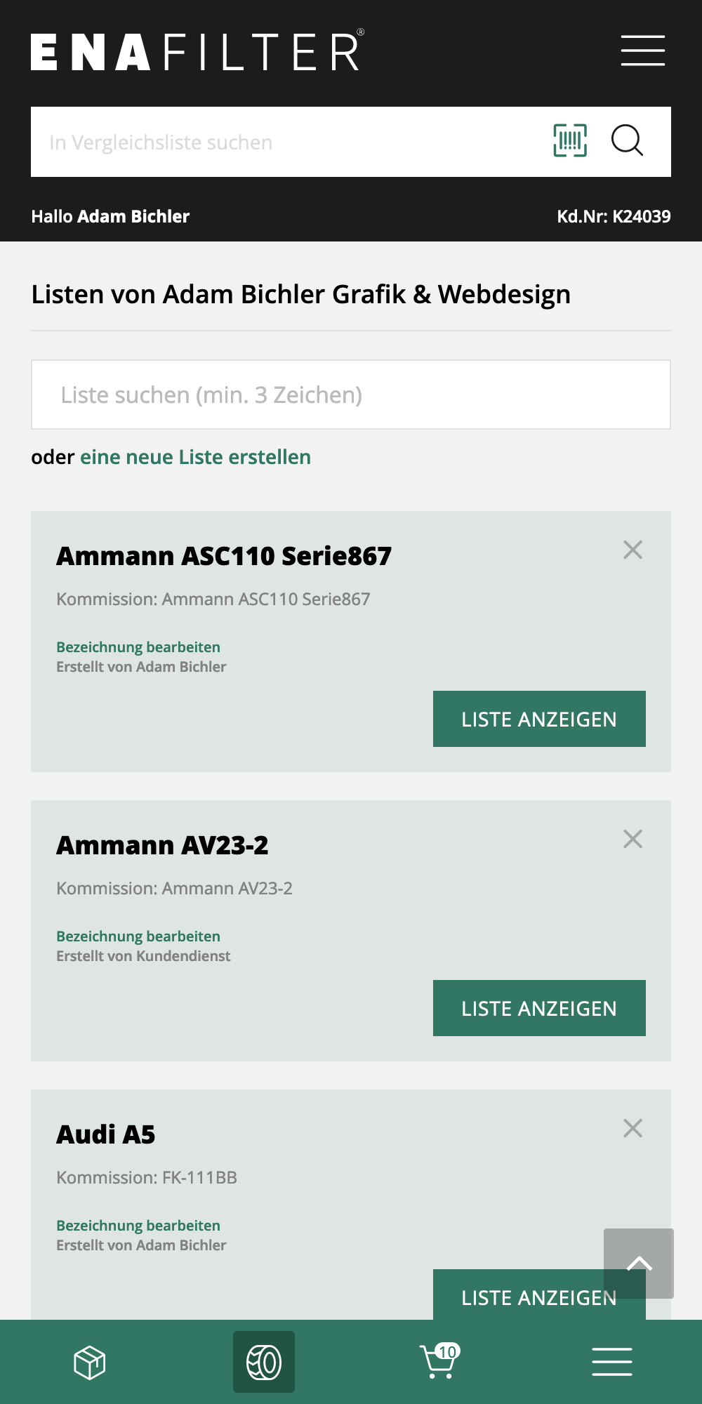ENA Filter WooCommerce Webshop Fahrzeugliste Mobil